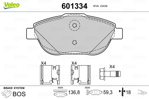 VALEO 601334 Brake Pad Set, disc brake