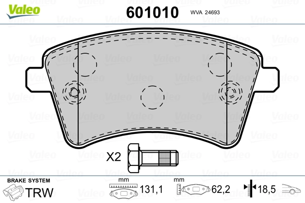 VALEO 601010 Brake Pad Set, disc brake