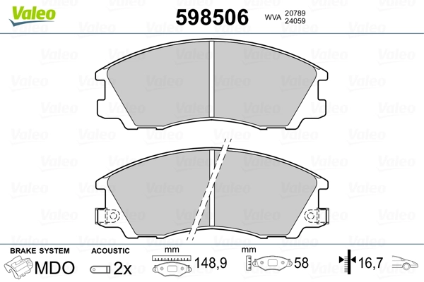 VALEO 598506 Brake Pad Set, disc brake