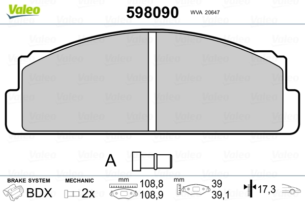 VALEO 598090 Brake Pad Set, disc brake