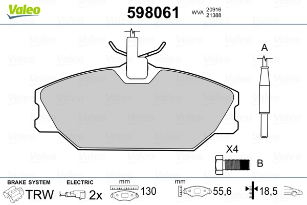 VALEO 598061 Brake Pad Set, disc brake