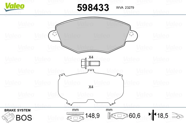 VALEO 598433 Brake Pad Set, disc brake