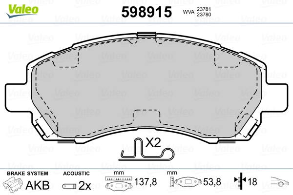VALEO 598915 Brake Pad Set, disc brake