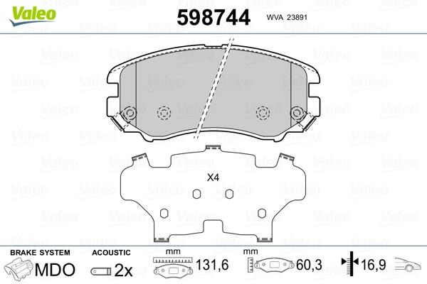 VALEO 598744 Brake Pad Set, disc brake