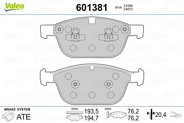 VALEO 601381 Brake Pad Set, disc brake