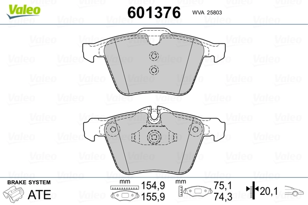 VALEO 601376 Brake Pad Set, disc brake