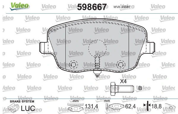 VALEO 598667 Brake Pad Set, disc brake