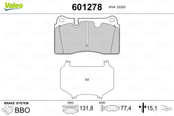 VALEO 601278 Brake Pad Set, disc brake