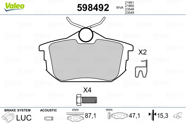 VALEO 598492 Brake Pad Set, disc brake