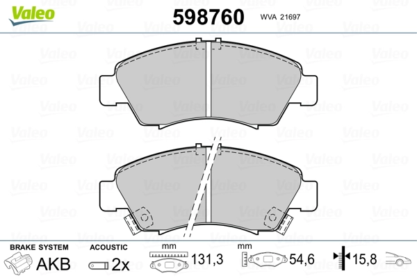 VALEO 598760 Brake Pad Set, disc brake