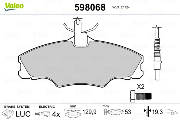 VALEO 598068 Brake Pad Set, disc brake