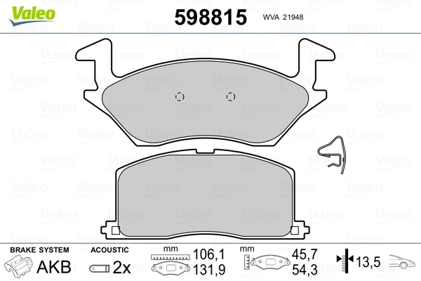 VALEO 598815 Brake Pad Set, disc brake