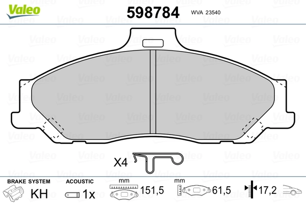VALEO 598784 Brake Pad Set, disc brake