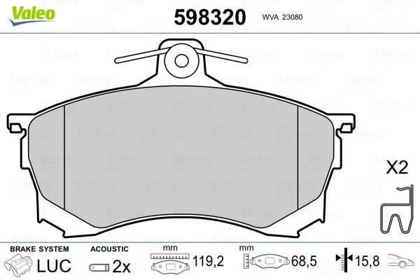 VALEO 598320 Brake Pad Set, disc brake