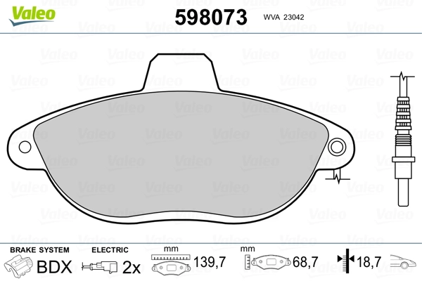 VALEO 598073 Brake Pad Set, disc brake