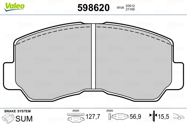 VALEO 598620 Brake Pad Set, disc brake