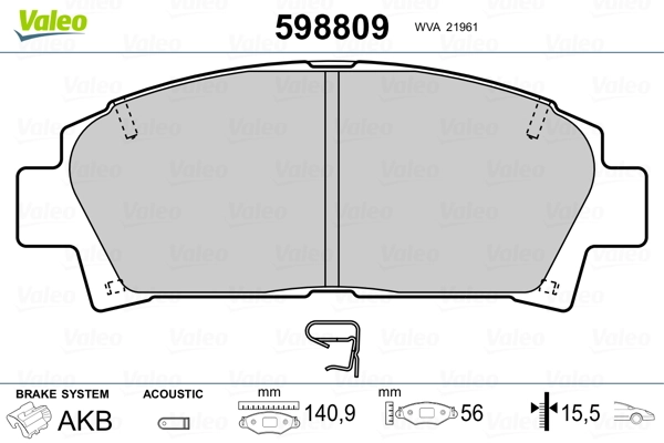 VALEO 598809 Brake Pad Set, disc brake