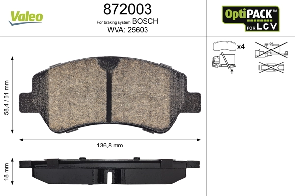 Brake Pad Set, disc brake OPTIPACK for LCV 872003