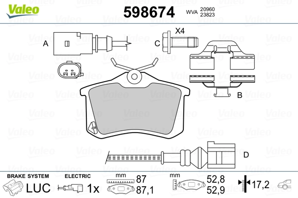 VALEO 598674 Brake Pad Set, disc brake