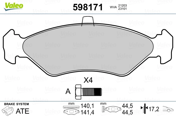 VALEO 598171 Brake Pad Set, disc brake