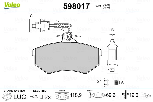 VALEO 598017 Brake Pad Set, disc brake