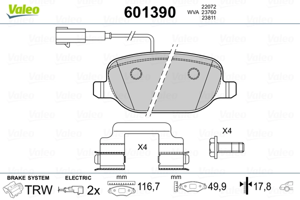 VALEO 601390 Brake Pad Set, disc brake