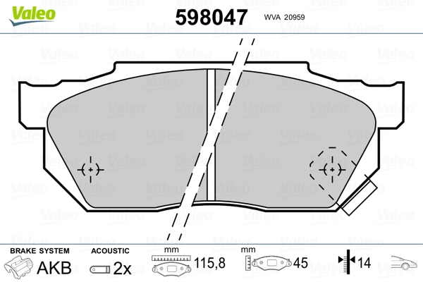 VALEO 598047 Brake Pad Set, disc brake