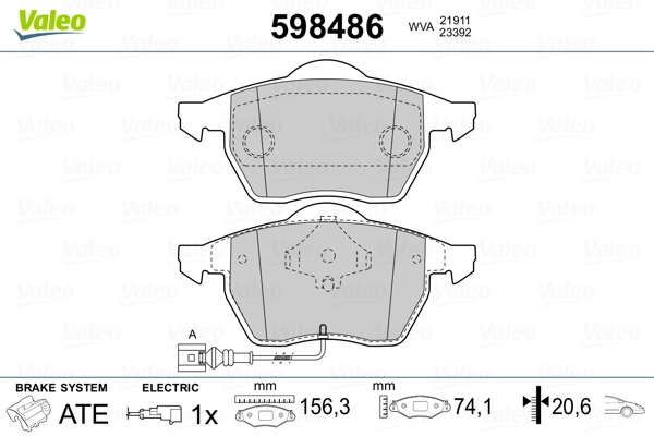 VALEO 598486 Brake Pad Set, disc brake