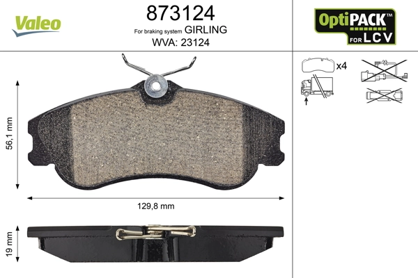 Brake Pad Set, disc brake OPTIPACK for LCV 873124