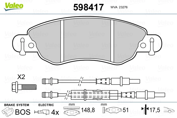 VALEO 598417 Brake Pad Set, disc brake