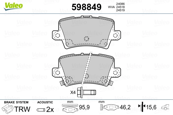 VALEO 598849 Brake Pad Set, disc brake