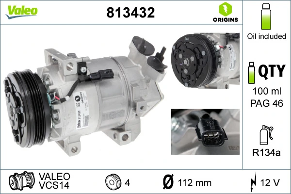 Compressor, air conditioning VALEO ORIGINS NEW OE TECHNOLOGY 813432