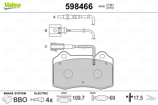 VALEO 598466 Brake Pad Set, disc brake