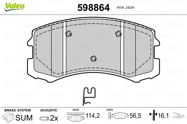 VALEO 598864 Brake Pad Set, disc brake