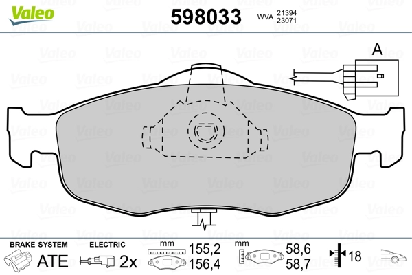 VALEO 598033 Brake Pad Set, disc brake
