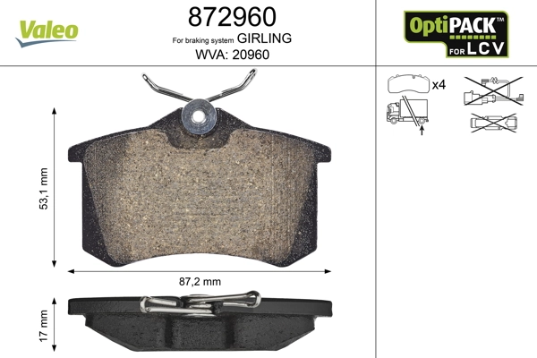 Brake Pad Set, disc brake OPTIPACK for LCV 872960