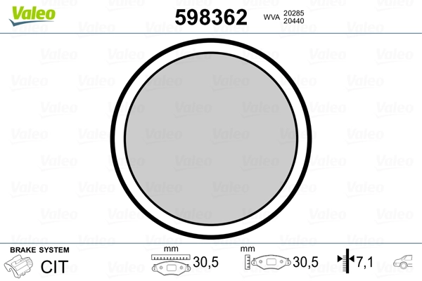 VALEO 598362 Brake Pad Set, disc parking brake