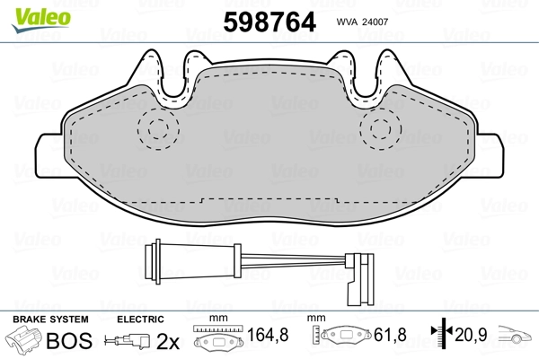 VALEO 598764 Brake Pad Set, disc brake