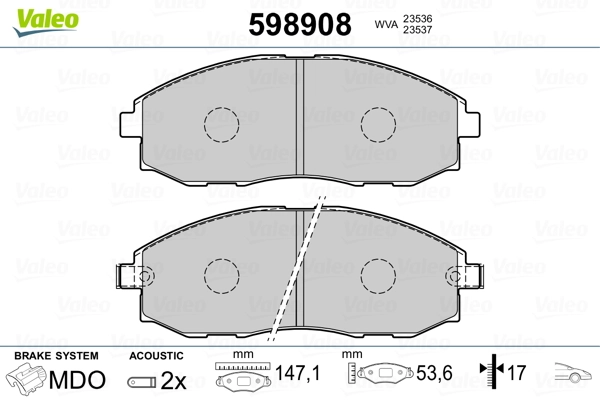 VALEO 598908 Brake Pad Set, disc brake