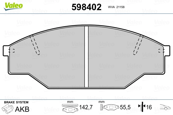 VALEO 598402 Brake Pad Set, disc brake