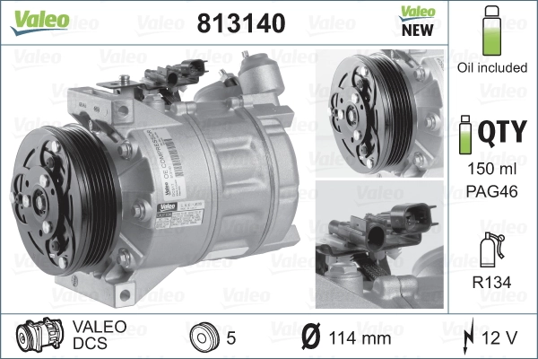 Compressor, air conditioning VALEO ORIGINS NEW OE TECHNOLOGY 813140