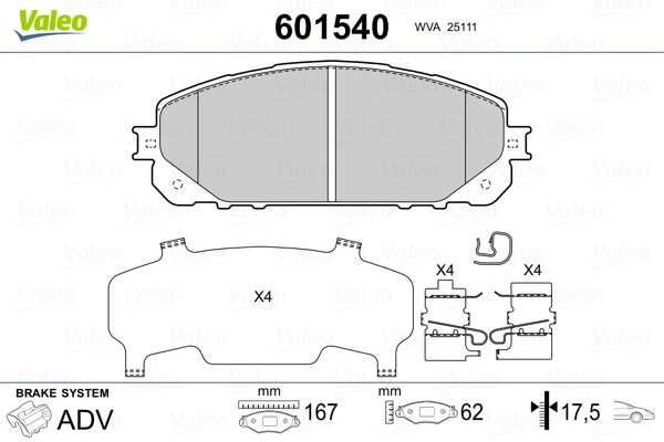 VALEO 601540 Brake Pad Set, disc brake