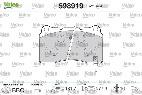 VALEO 598919 Brake Pad Set, disc brake