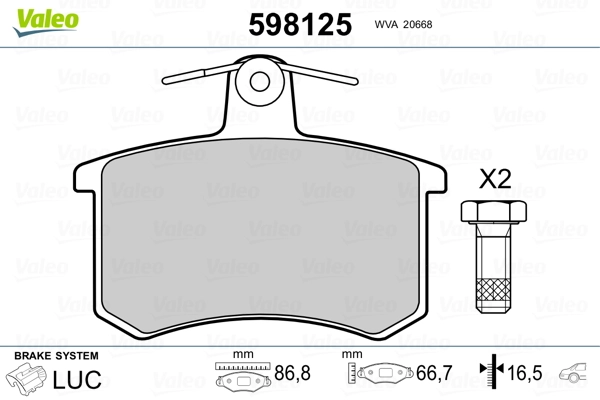 VALEO 598125 Brake Pad Set, disc brake