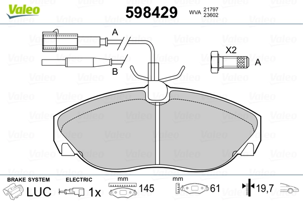 VALEO 598429 Brake Pad Set, disc brake