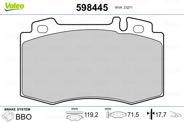 VALEO 598445 Brake Pad Set, disc brake