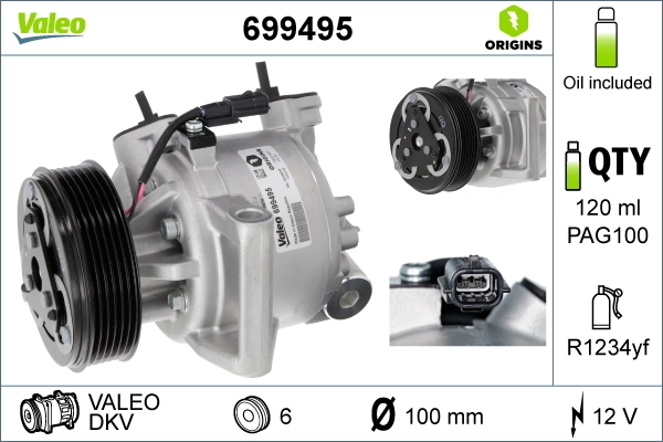 Compressor, air conditioning VALEO ORIGINS NEW OE TECHNOLOGY 699495
