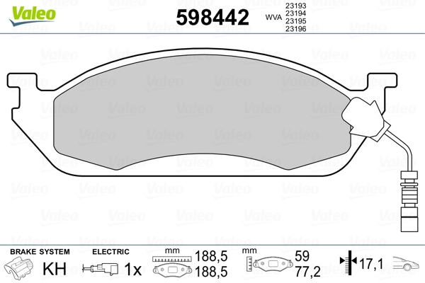 VALEO 598442 Brake Pad Set, disc brake