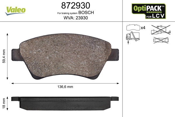 Brake Pad Set, disc brake OPTIPACK for LCV 872930