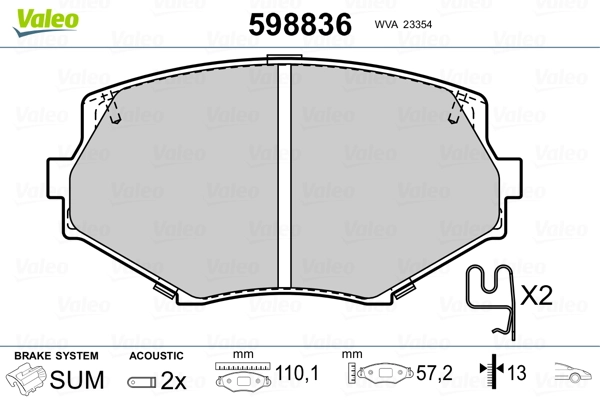 VALEO 598836 Brake Pad Set, disc brake